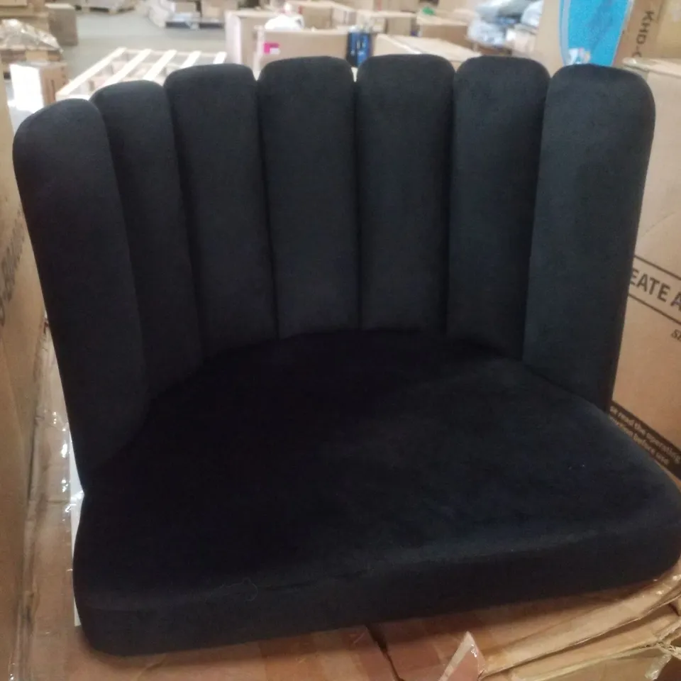 BOXED PAIR OF BLACK VELVET FABRIC DINING CHAIRS 