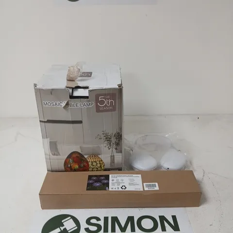 CAGE OF APPROXIMATELY 12 ASSORTED HOUSEHOLD ITEMS TO INCLUDE - MOSAIC TABLE LAMP - HEADPHONES AND FIREWORKS STAKE LIGHTS - COLLECTION ONLY - CAGE NOT INCLUDED