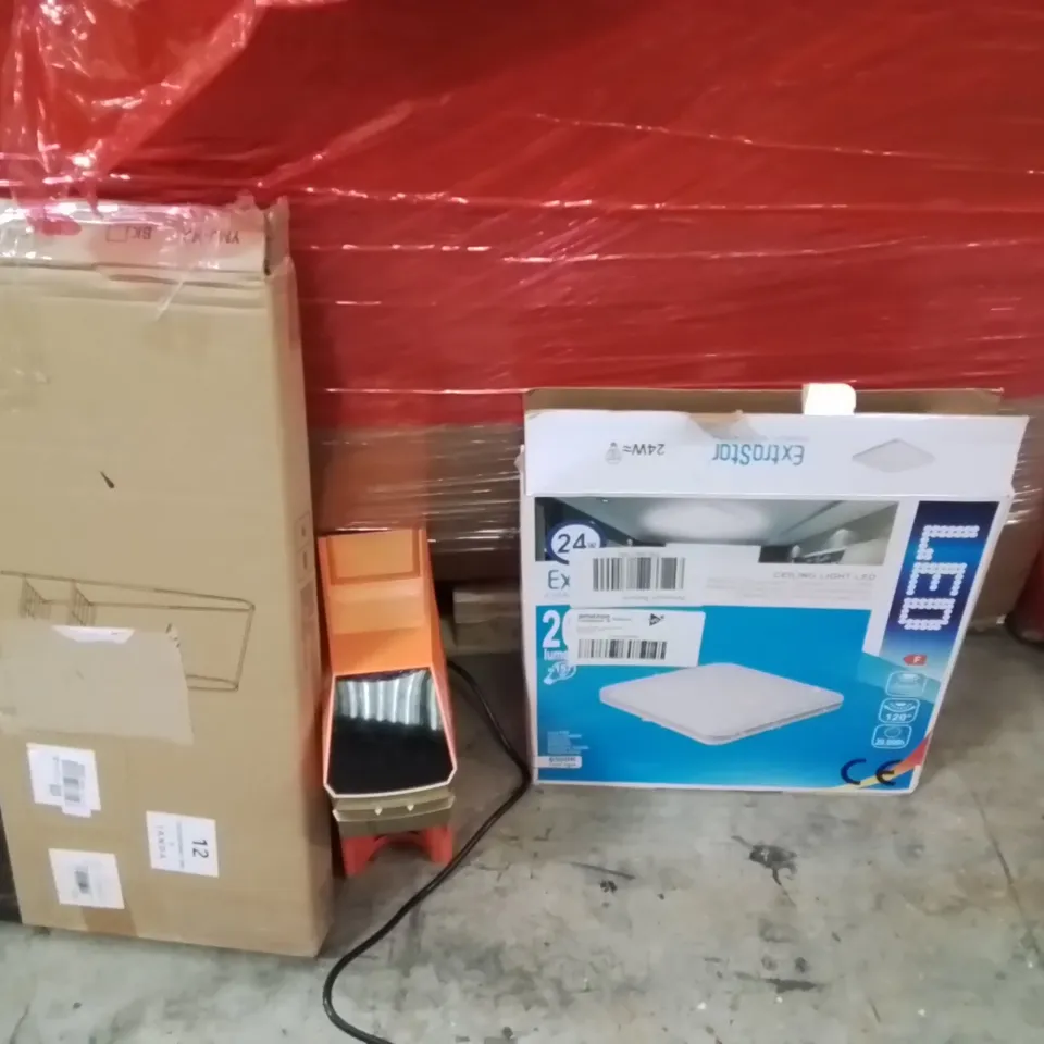 PALLET OF ASSORTED HOUSEHOLD GOODS AND PRODUCTS TO INCLUDE;LED LIGHT,COFFEE MACHINE,STORAGE RACK