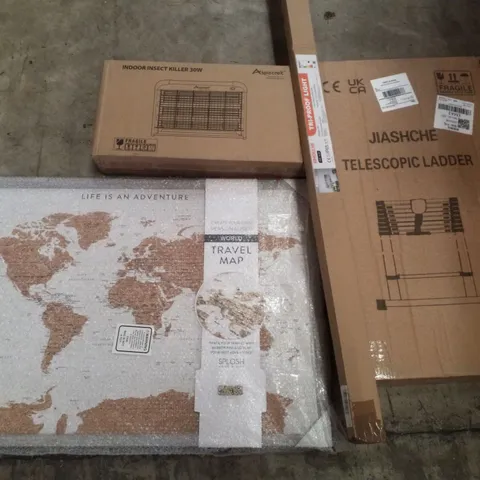 PALLET CONTAINING ASSORTED PRODUCTS INCLUDING TELESCOPIC LADDER, INDOOR INSECT KILLER 30W, CORK TRAVEL MAP & TRI-PROOF LIGHT