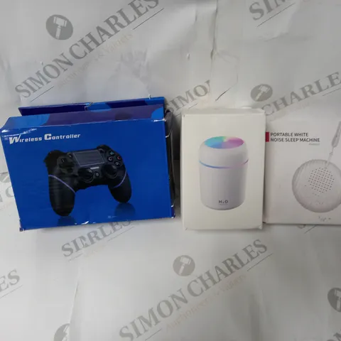 APPROXIMATELY 20 ASSORTED ITEMS TO INCLUDE WIRELESS GAMING CONTROLLER, PORTABLE WHITE NOISE SLEEP MACHINE, USB COLOURFUL HUMIDIFIER ETC.