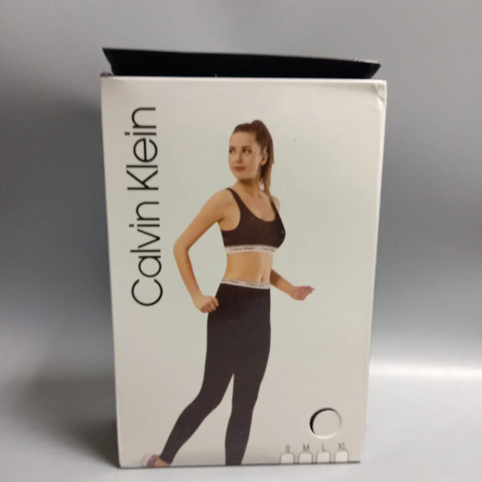 BOXED CALVIN KLEIN LADIES LEGGINGS AND CROP TOP SET BLACK MEDIUM