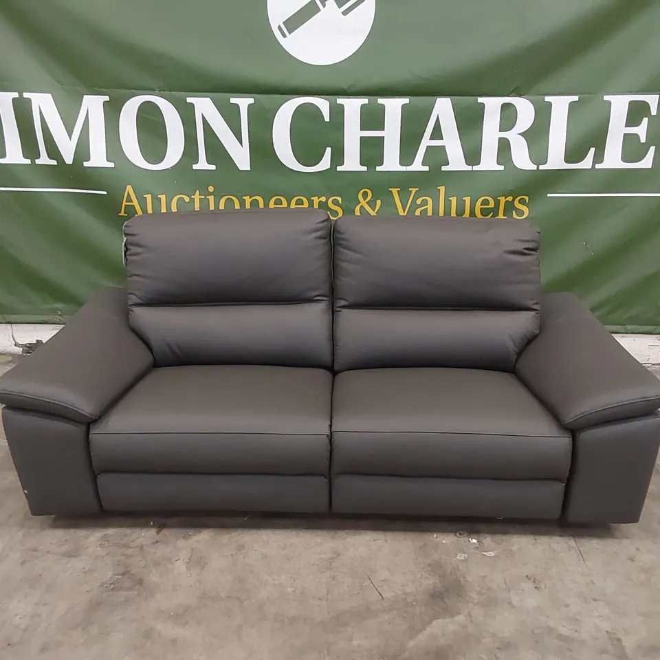 DESIGNER PAVILION LEATHER 3 SEATER POWER RECLINER SOFA - GREY