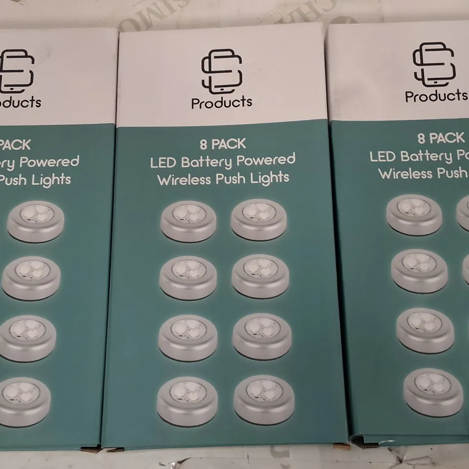 LOT OF 3 8-PACKS OF LED BATTERY POWERED WIRELESS PUSH LIGHTS