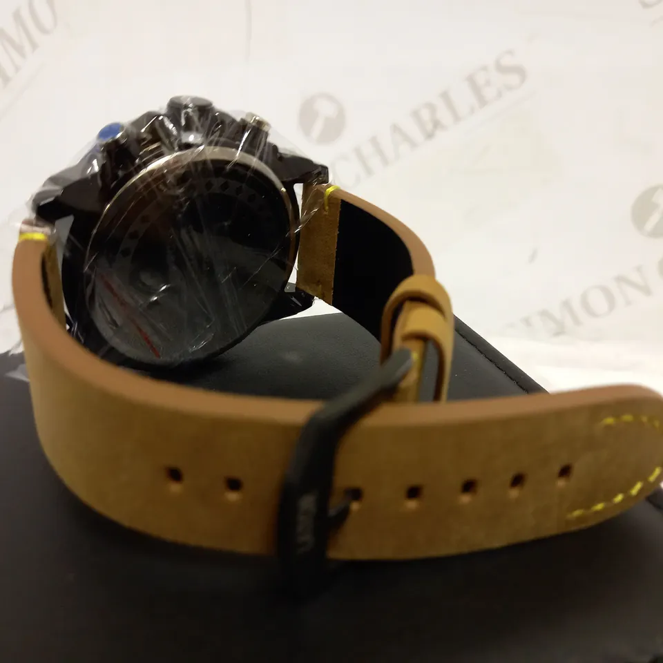 LATOR CALIBRE BLUE & YELLOW DIAL LEATHER STRAP WATCH RRP £635