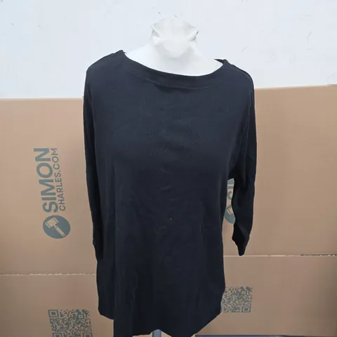 BONPRIX BLACK LONG-SLEEVE RIBBED  TOP, UK SIZE L (EUR 44/46)