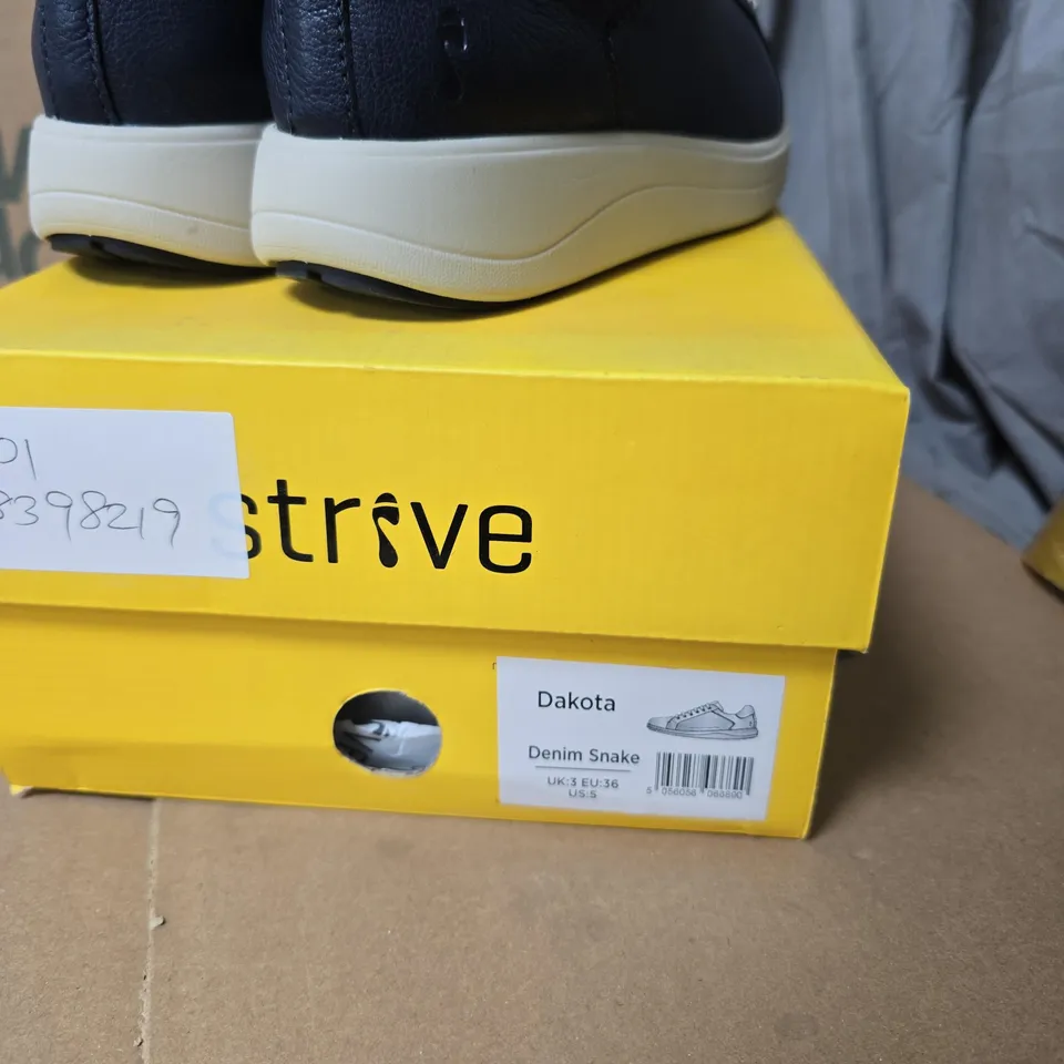 STRIVE DAKOTA DENIM SNAKE SNEAKERS – NAVY, UK 3 (EU 36, US 5) – BOXED