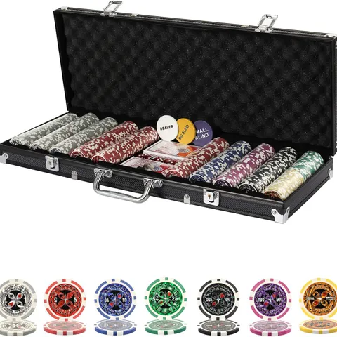BOXED DISPLAY4TOP TEXAS HOLDEM POKER CHIPS SET WITH ALUMINUM CASE,2 DECKS OF CARDS, DEALER, SMALL BLIND, BIG BLIND BUTTONS AND 5 DICE