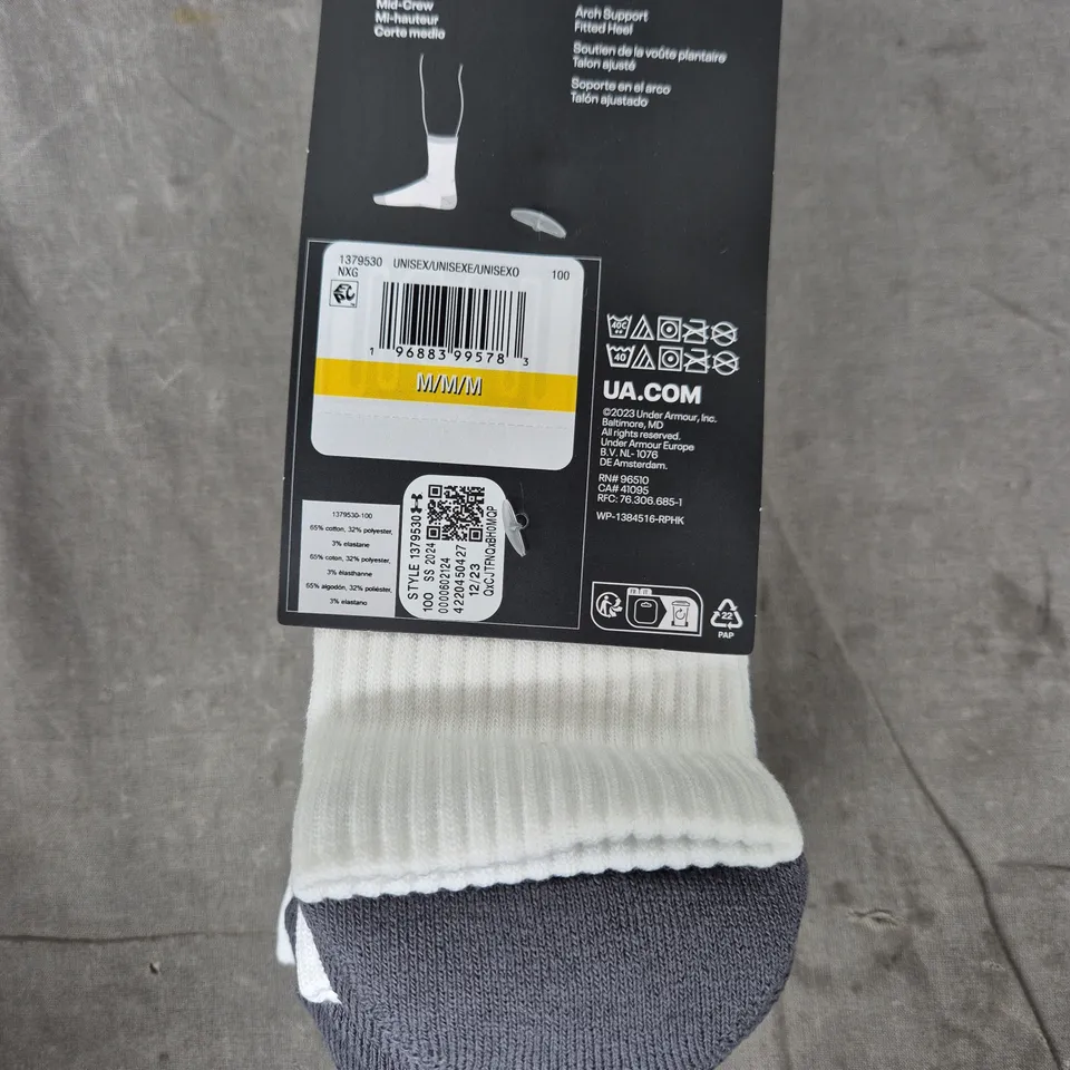 UNDER ARMOUR UA PERFORMANCE COTTON UNISEX MID-CREW SOCKS – UK 4-7.5 (EU 36.5-42) – 3-PACK