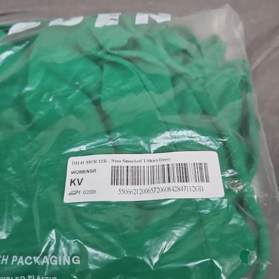 BODEN NINA SMOCKED T-SHIRT DRESS – WOMEN'S GREEN, UK 12 (12R)