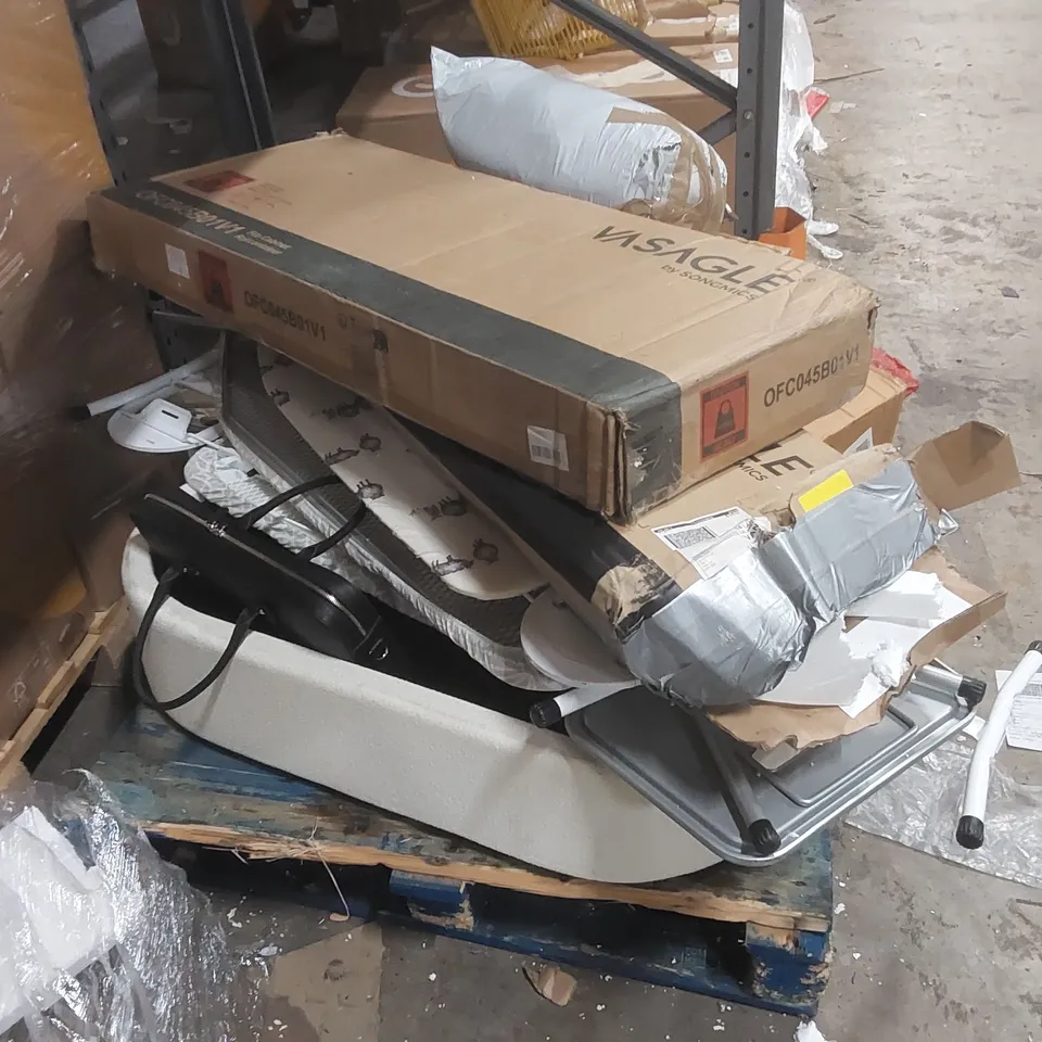 PALLET CONTAINING A LARGE QUANTITY OF ASSORTED PRODUCTS INCLUDING IRONING BOARDS, FURNITURE PARTS ECT