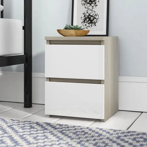 BOXED DELANCEY 2 DRAWER BEDSIDE TABLE SONOMA/WHITE