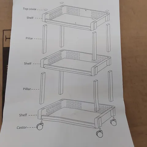 BOXED 3 TIER MOBILE STORAGE SHELF - GREY (1 BOX)