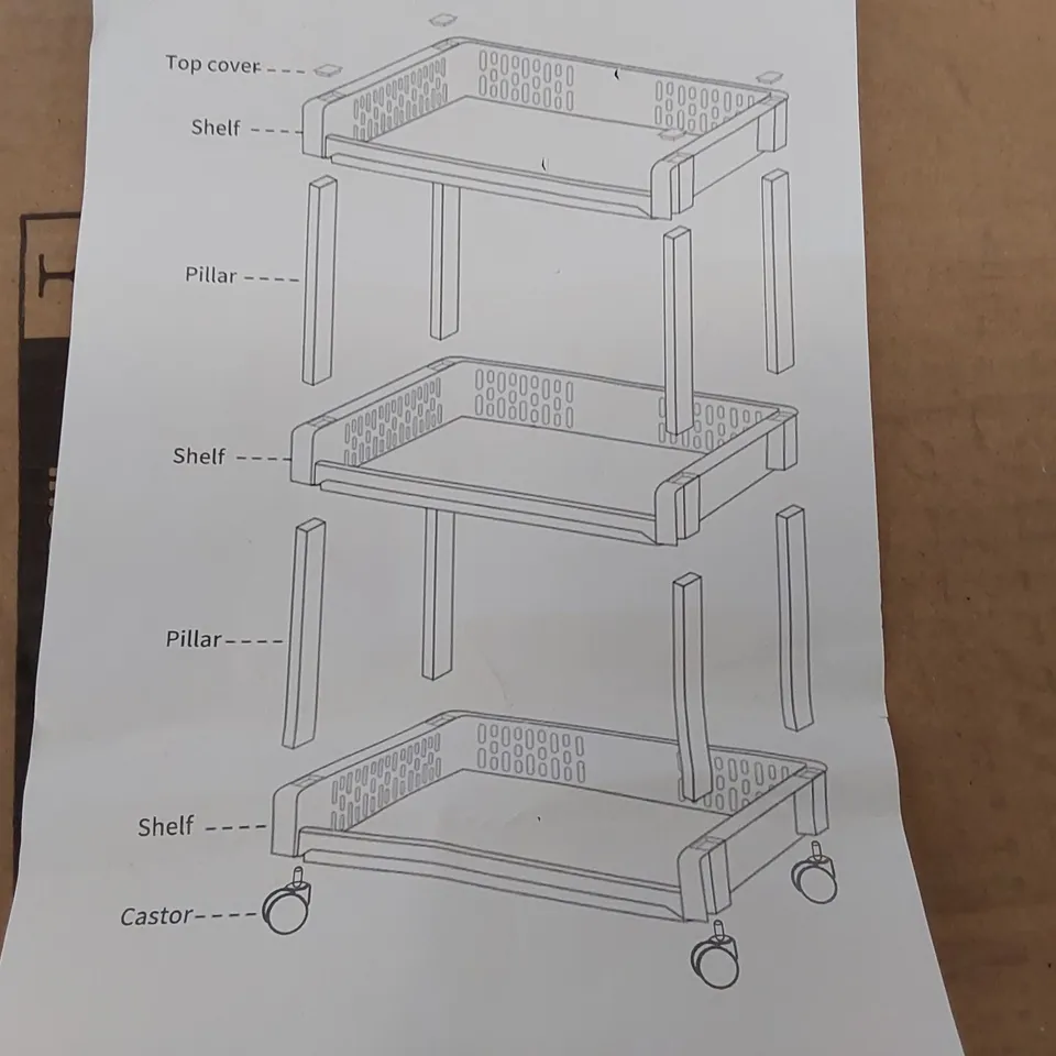 BOXED 3 TIER MOBILE STORAGE SHELF - GREY (1 BOX)