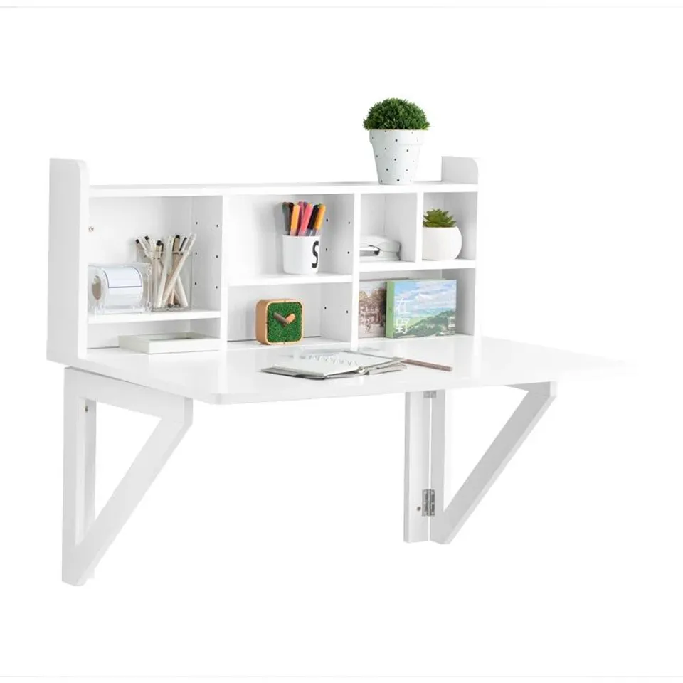 SIGHWHALDI 90CM RECTANGULAR FLOATING WALL MOUNTED TABLE - WOOD/WHITE