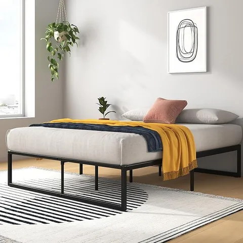 BOXED ZINUS LORELAI DOUBLE BED FRAME - 4FT6 (135 X 190 CM) - 14.2'' HEIGHT - METAL BED BASE WITH STEEL SLAT SUPPORT - STORAGE SPACE UNDERNEATH - EASY ASSEMBLY - BLACK