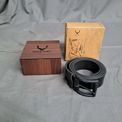 BOXED PELLE TORO HUNTER LEATHER BELT IN CHARCOAL 36"