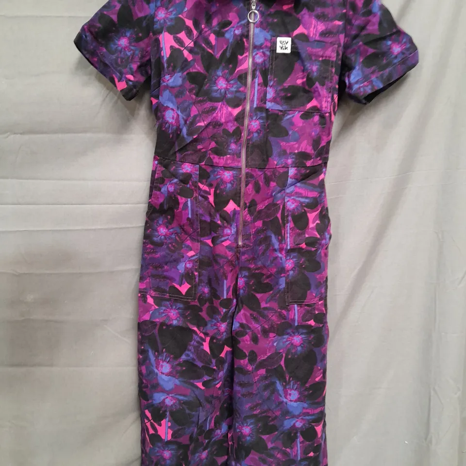 LUCY & YAK PURPLE FLORAL ZIP FRONT PLAYSUIT - UK 10