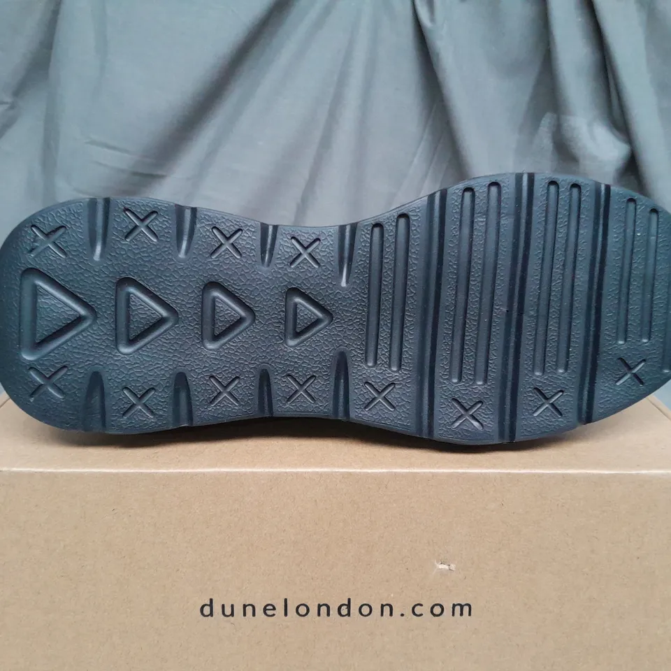 BOXED PAIR OF DUNE SLIP ON GLITTER BLACK TRAINERS - SIZE 6