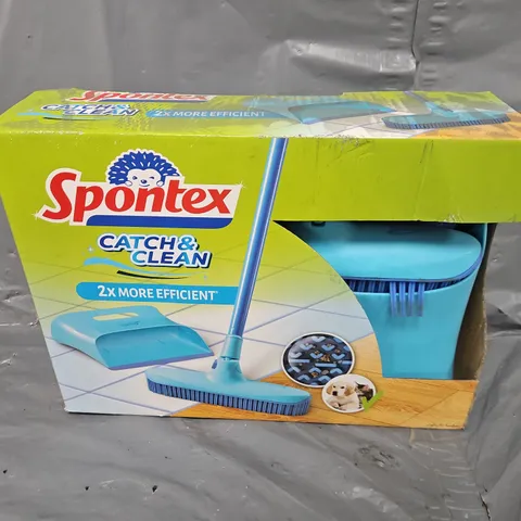 BOXED SPONTEX CATCH & CLEAN RUBBER BROOM AND DUSTPAN SET