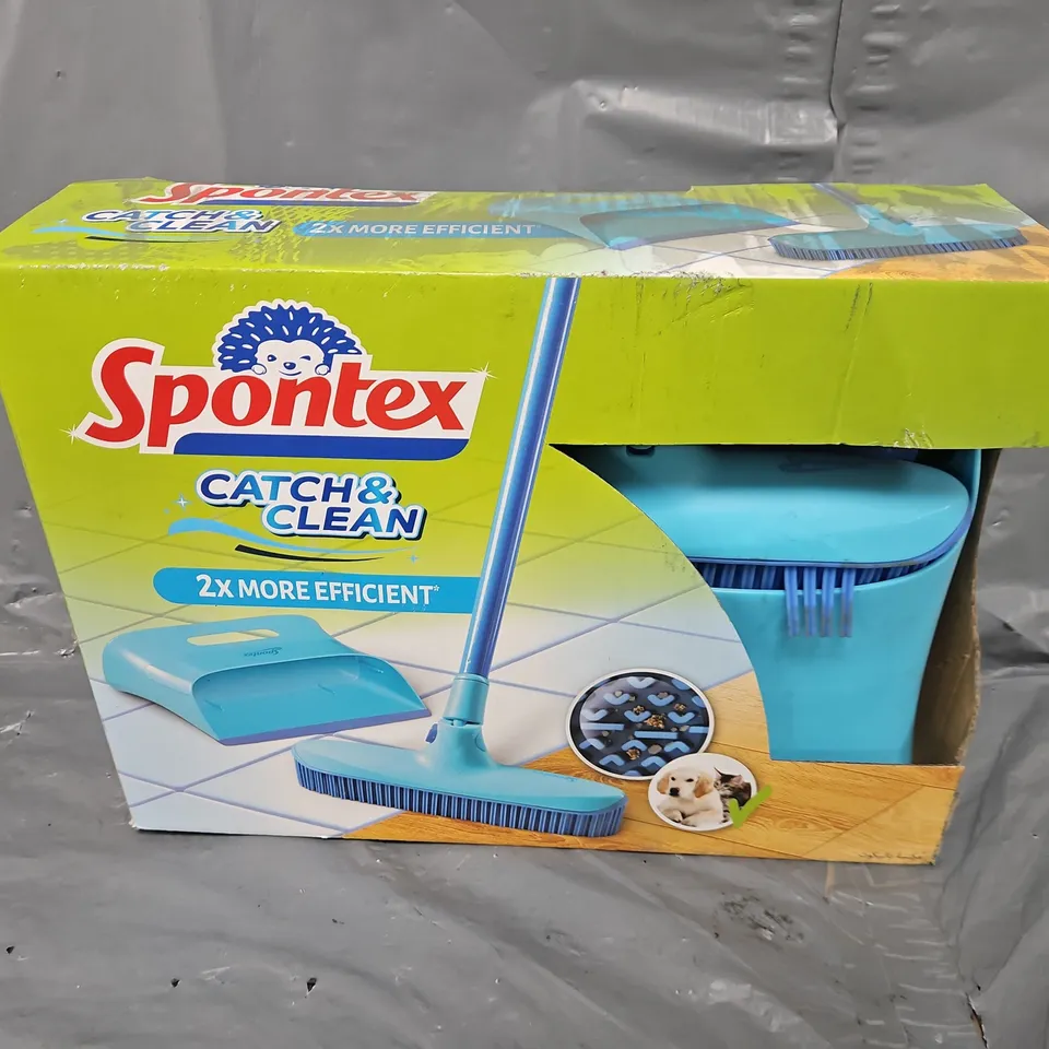 BOXED SPONTEX CATCH & CLEAN RUBBER BROOM AND DUSTPAN SET