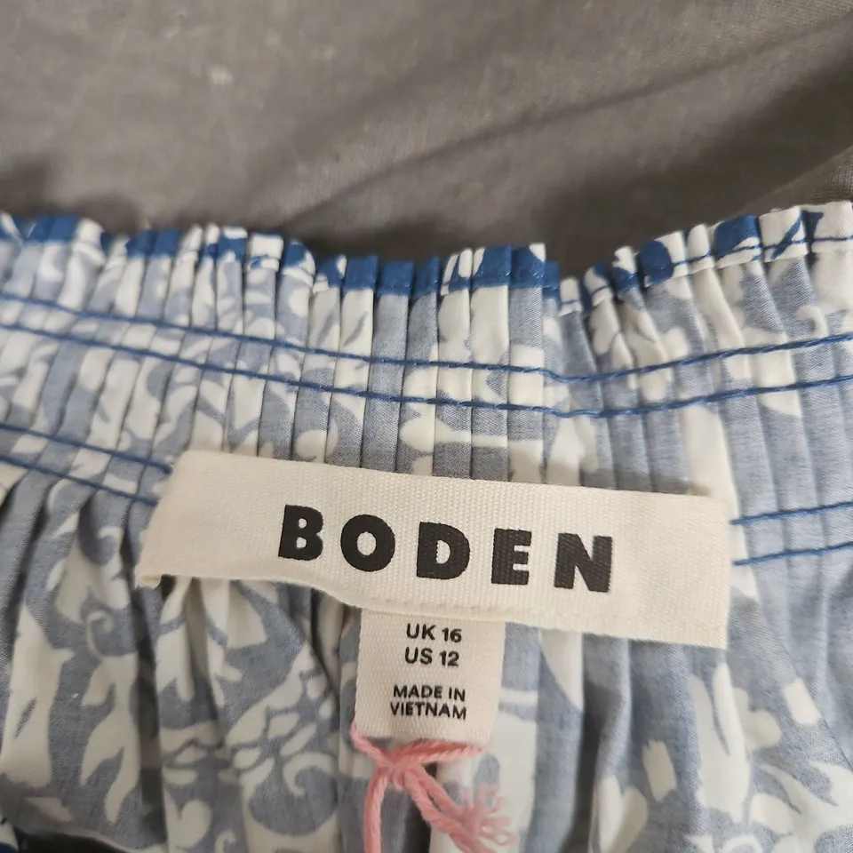 BODEN WOMEN'S BLOUSE – BLUE FLORAL PRINT, UK 16 (US 12), MADE IN VIETNAM
