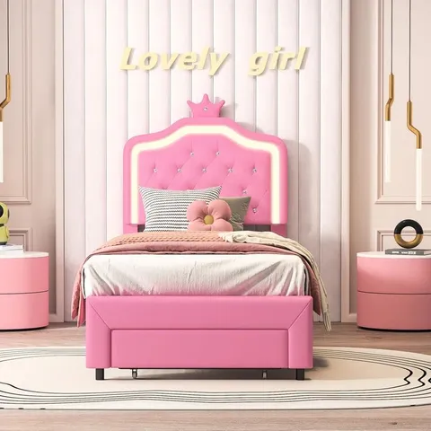 BOXED PRINCESS BED WITH LED LIGHT - SIZE UNSPECIFIED, PINK