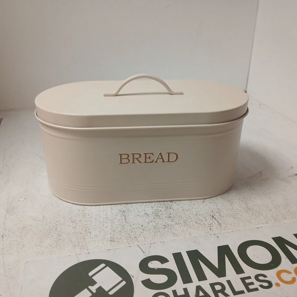 BREAD BOX / BREAD BIN – CREAM METAL WITH 'BREAD' INSCRIPTION