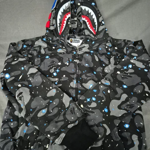 A BATHING APE SHARK HOODIE JACKET – BLACK CAMOUFLAGE, SIZE M