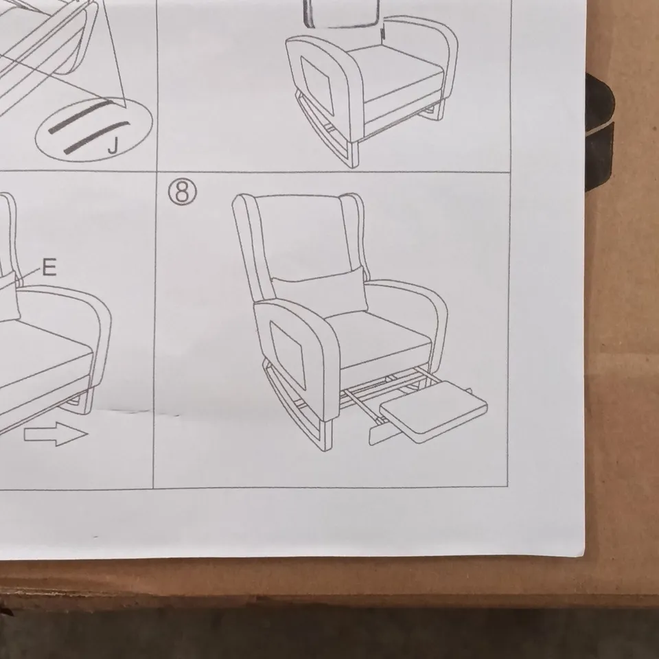 BOXED RECLINING ARM CHAIR - BEIGE/WOOD (1 BOX)
