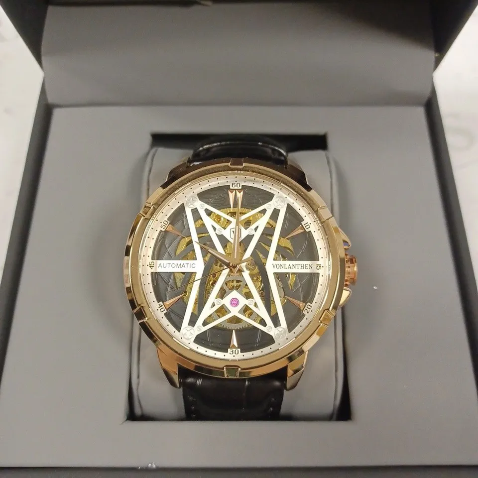 VONLANTHEN PART SKELETON CHRONOGRAPH BLACK LEATHER STRAP WRISTWATCH