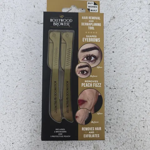 HOLLYWOOD BROWZER HAIR REMOVAL & DERMAPLANING TOOL – INCLUDES 2 BROWZERS & PROTECTIVE POUCH