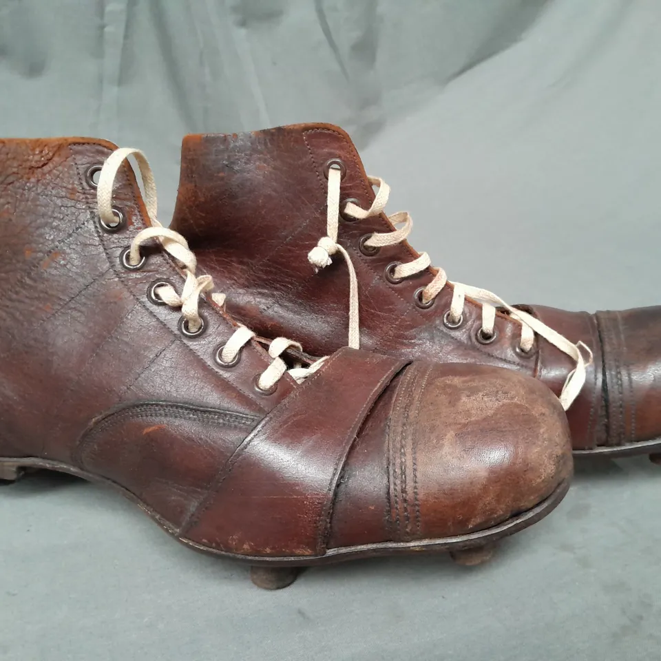 PAIR OF VINTAGE 1934 LEATHER FOOTBALL BOOTS SIZE 6.5