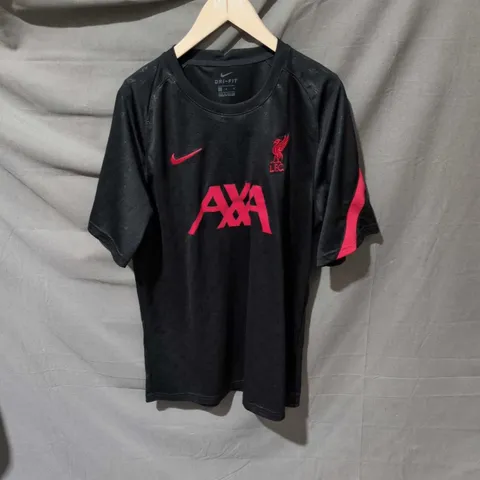 LIVERPOOL FC NIKE DRI-FIT FOOTBALL SHIRT – BLACK WITH RED CREST AND AXA SPONSOR SIZE LARGE