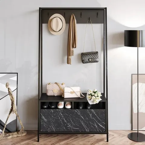 BOXED CESAREA HALL TREE WITH BENCH AND SHOE STORAGE CABINET