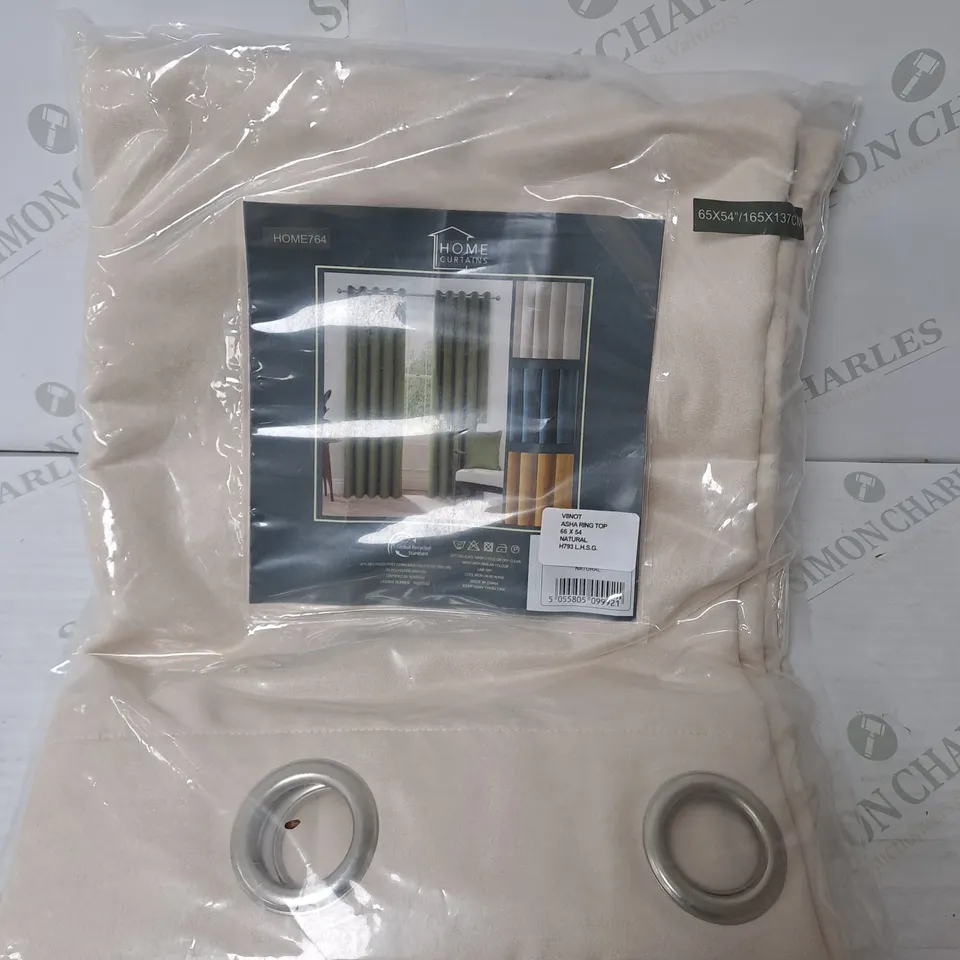 ASHA RECYCLED VELOUR EYELET CURTAINS IN NATURAL 165CM X 137CM  RRP £75