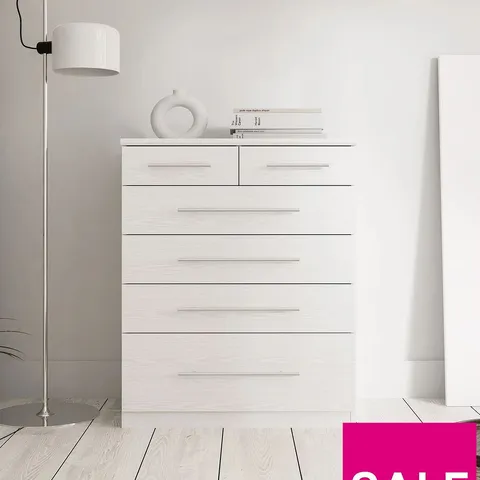 BOXED PRAGUE 4 + 2 CHEST OF DRAWERS - WHITE ASH (1 BOX)