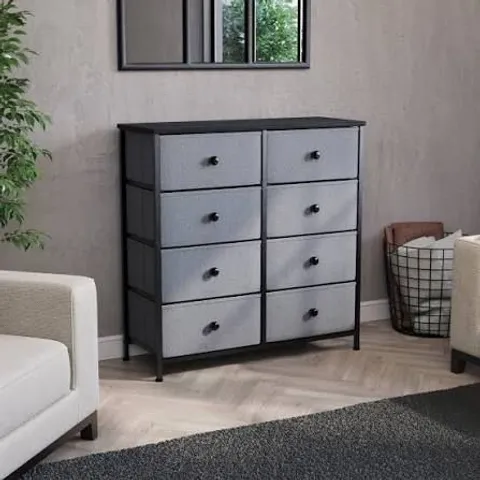 BOXED VIDA DESIGNS CHORLEY 8 DRAWER FABRIC DRAWER CHEST - GREY & BLACK
