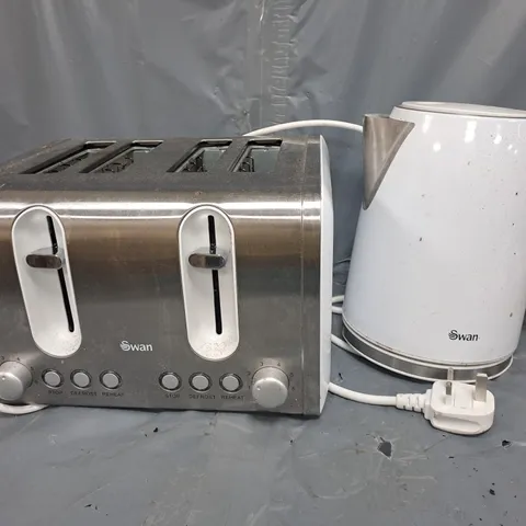 BOXED SWAN TOASTER 4-SLICE & KETTLE COMBO IN WHITE