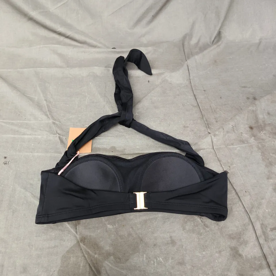 BODEN - BLACK HALTER-NECK BIKINI TOP WITH RUCHED CUPS AND GOLD-TONE BACK CLASP – WOMEN’S SWIMWEAR UK 8