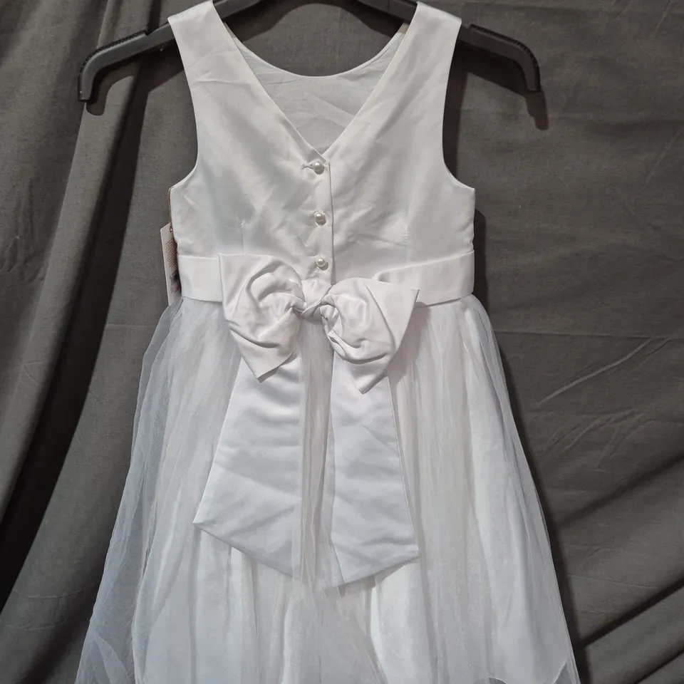 NEXT GIRLS' WHITE SATIN & TULLE PARTY DRESS WITH BOW - AGED 8 YEARS