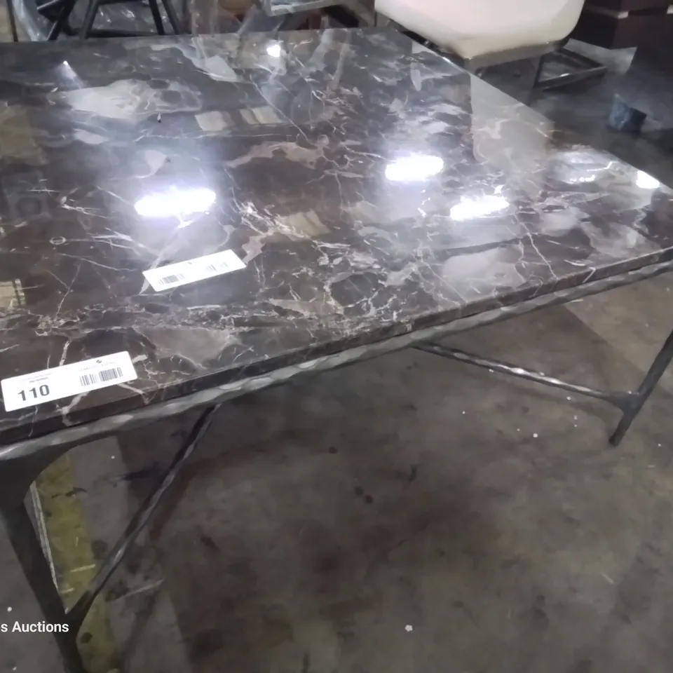 DESIGNER MEDIUM SQUARE BLACK MARBLE COFFEE TABLE ON METAL SUPPORTS 