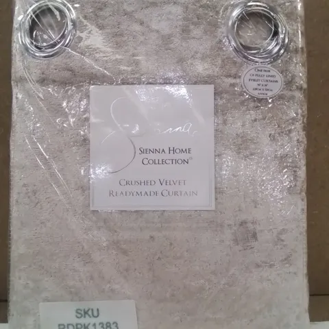 BRAND NEW SIENNA HOME COLLECTION CRUSHED VELVET FULLY LINED EYELET CURTAINS 90" X 54" -NATURAL-