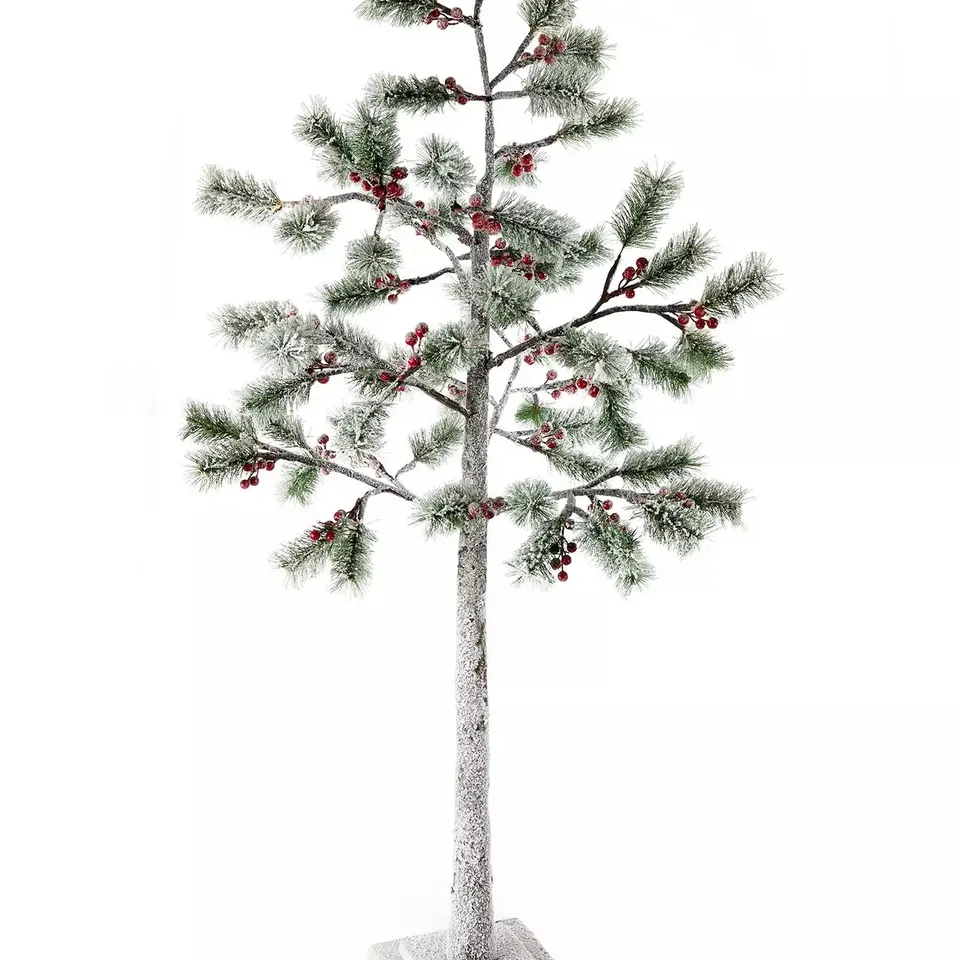 BOXED 150 CM LIT FLOCKED BERRY & PINE CHRISTMAS TREE