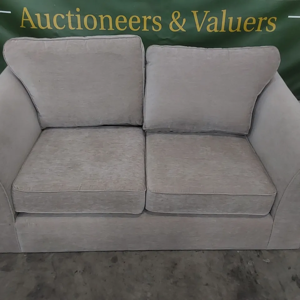 DESIGNER 2 SEATER SOFA IN MOCHA FABRIC 