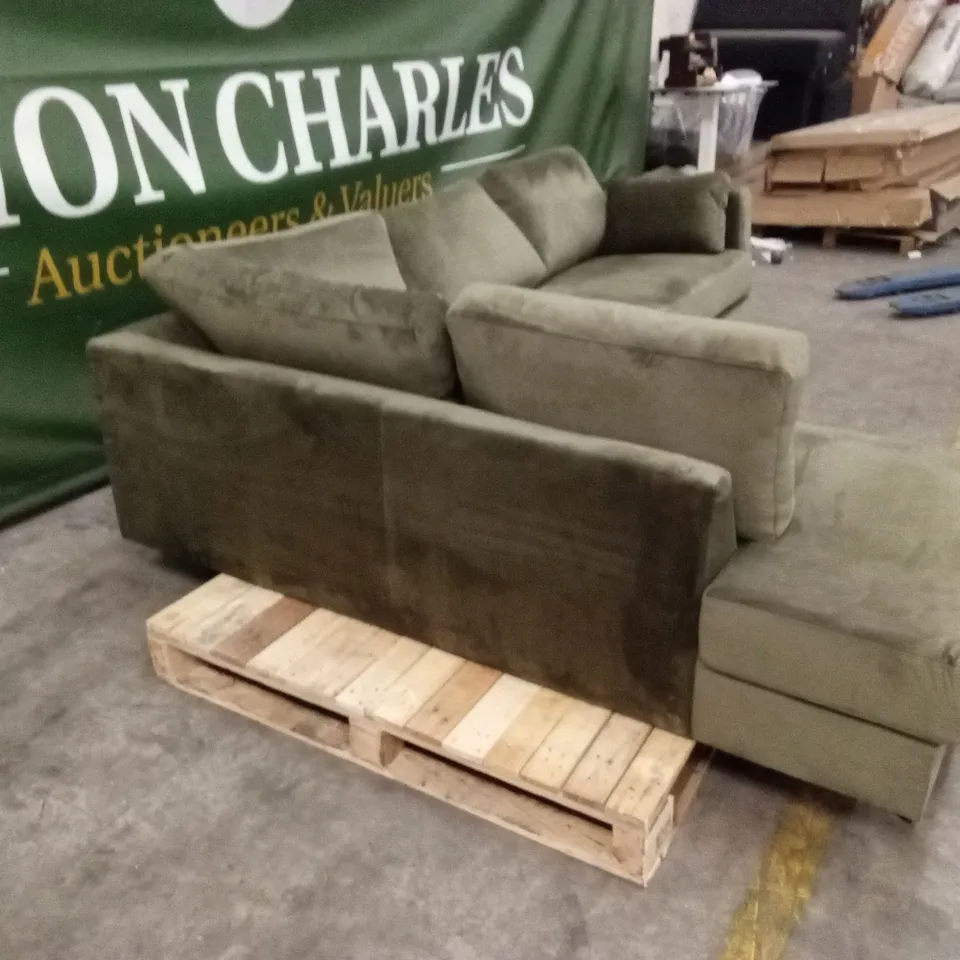 BOE 4 SEATER CORNER SOFA BED - OLIVE VELVET