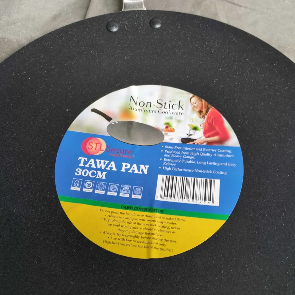 STL SECURE TAWA PAN 30CM – NON-STICK ALUMINIUM COOKWARE, BLACK