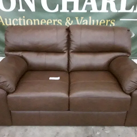 QUALITY DESIGNER 2 SEATER SOFA - BROWN LEATHER