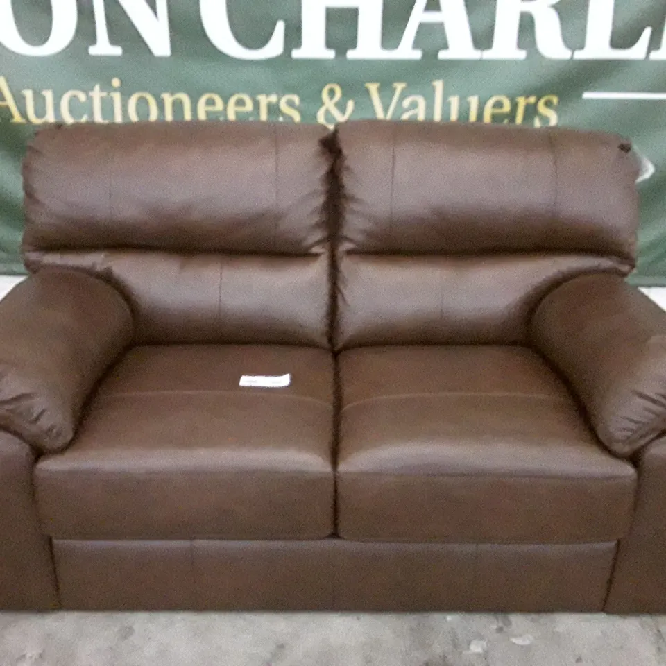 QUALITY DESIGNER 2 SEATER SOFA - BROWN LEATHER 