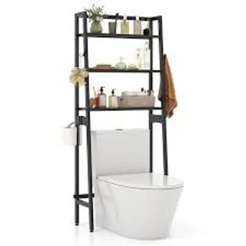 BOXED COSTWAY BLACK OVER THE TOILET STORAGE SHELF WITH ADJUSTABLE BOTTOM BAR